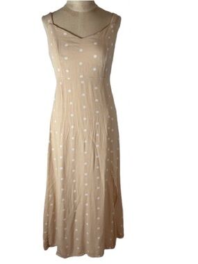 Old Navy Beige Polka Dot Maxi Dress — Sleeveless V-Neck medium